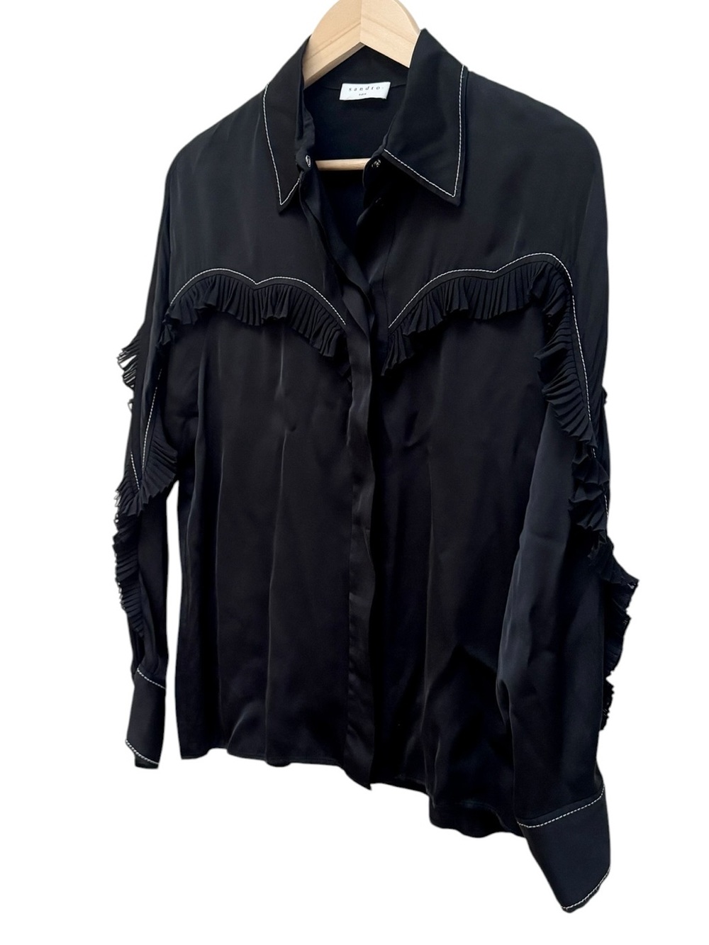 Sandro Rafi Black Ruffle Western Blouse - Picture 6 of 15